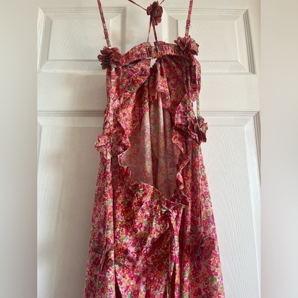 3D Rosette Ditsy Maxi Dress Chiffon Silk Slip Floral Love Flower NEW Suzette - Picture 13 of 14